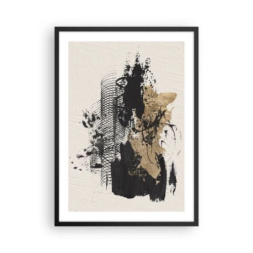 Poster in black frame - Abstract composition in shades of black and gold - 50x70cm - Composition With Passion - Modern wall decoration for the living room and bedroom ARTTOR