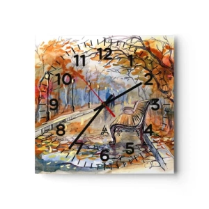 Wall clock - Clock on glass - Walking together into Autumn - 40x40 cm