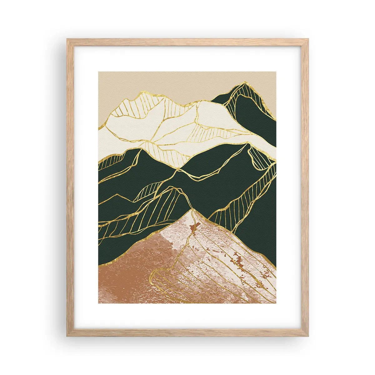 Poster in light oak frame - Golden Peaks - 40x50 cm