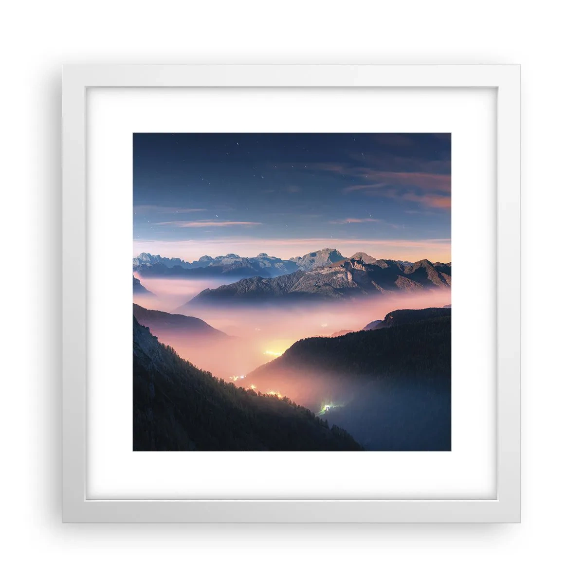Poster in white frmae - Light in the Valleys - 30x30 cm