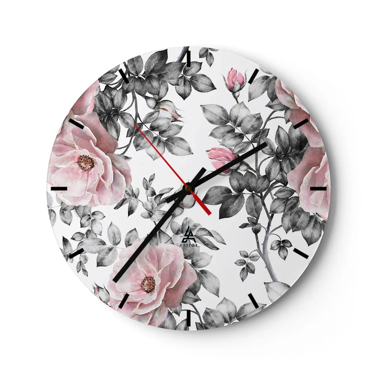 Wall clock - Clock on glass - Getting Lost in Rose Flowers - 40x40 cm