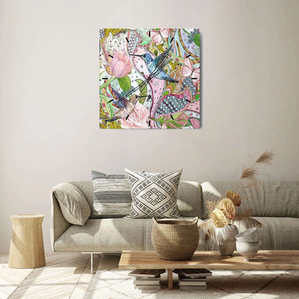 Wall clock - Clock on glass - Entwined in the Vines - 40x40 cm