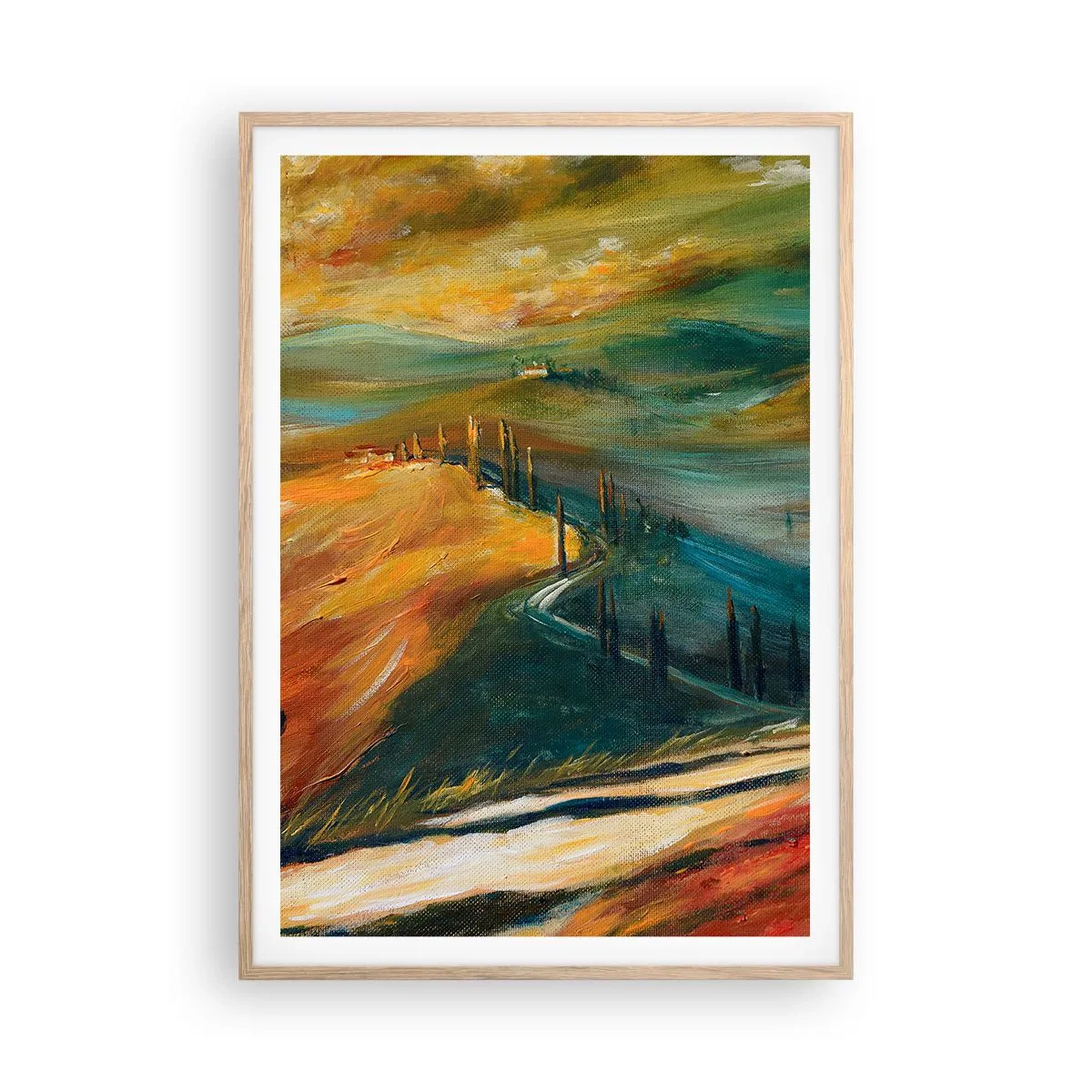 Poster in light oak frame - Tuscan Landscape - 70x100 cm