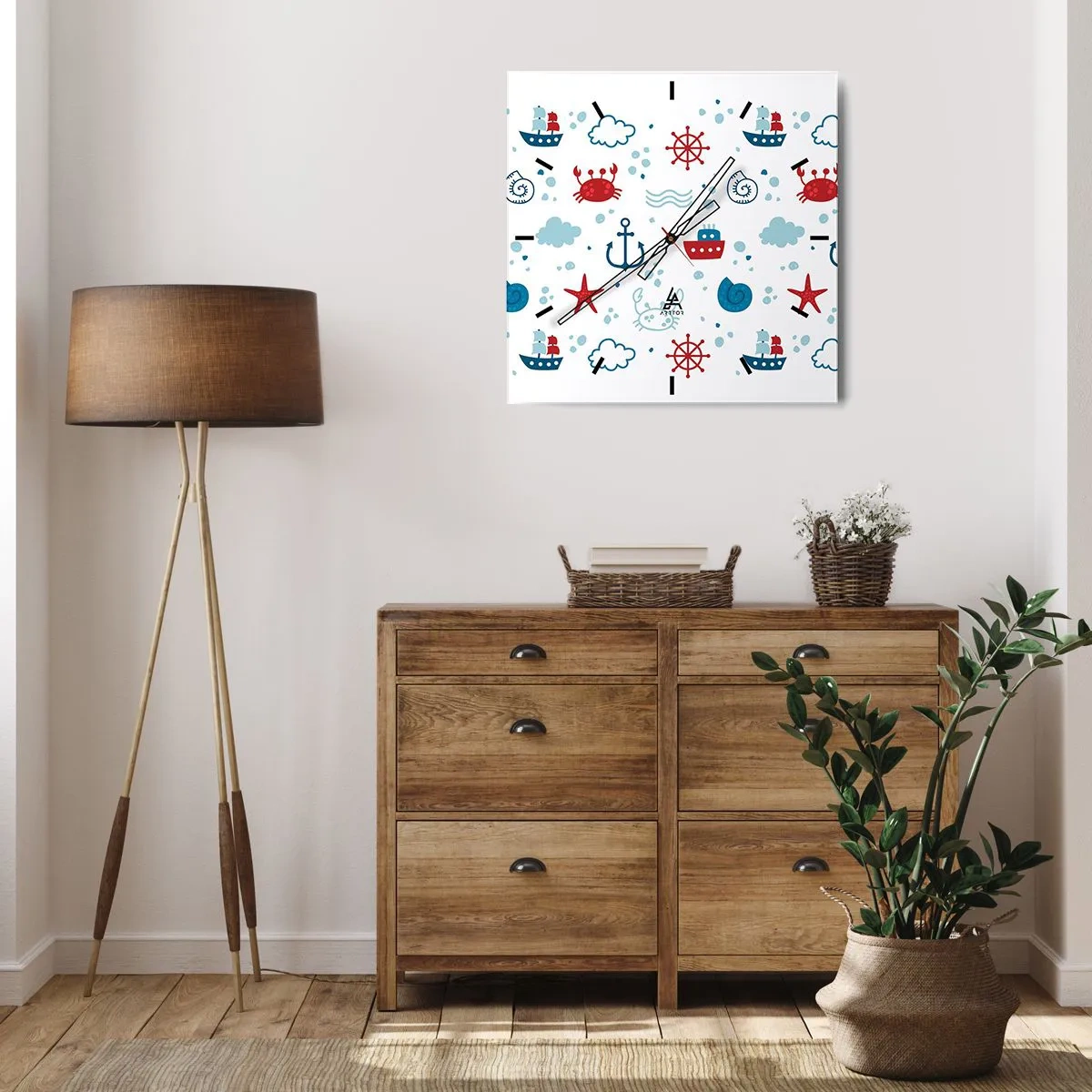 Wall clock - Clock on glass - Sea Tale - 40x40 cm