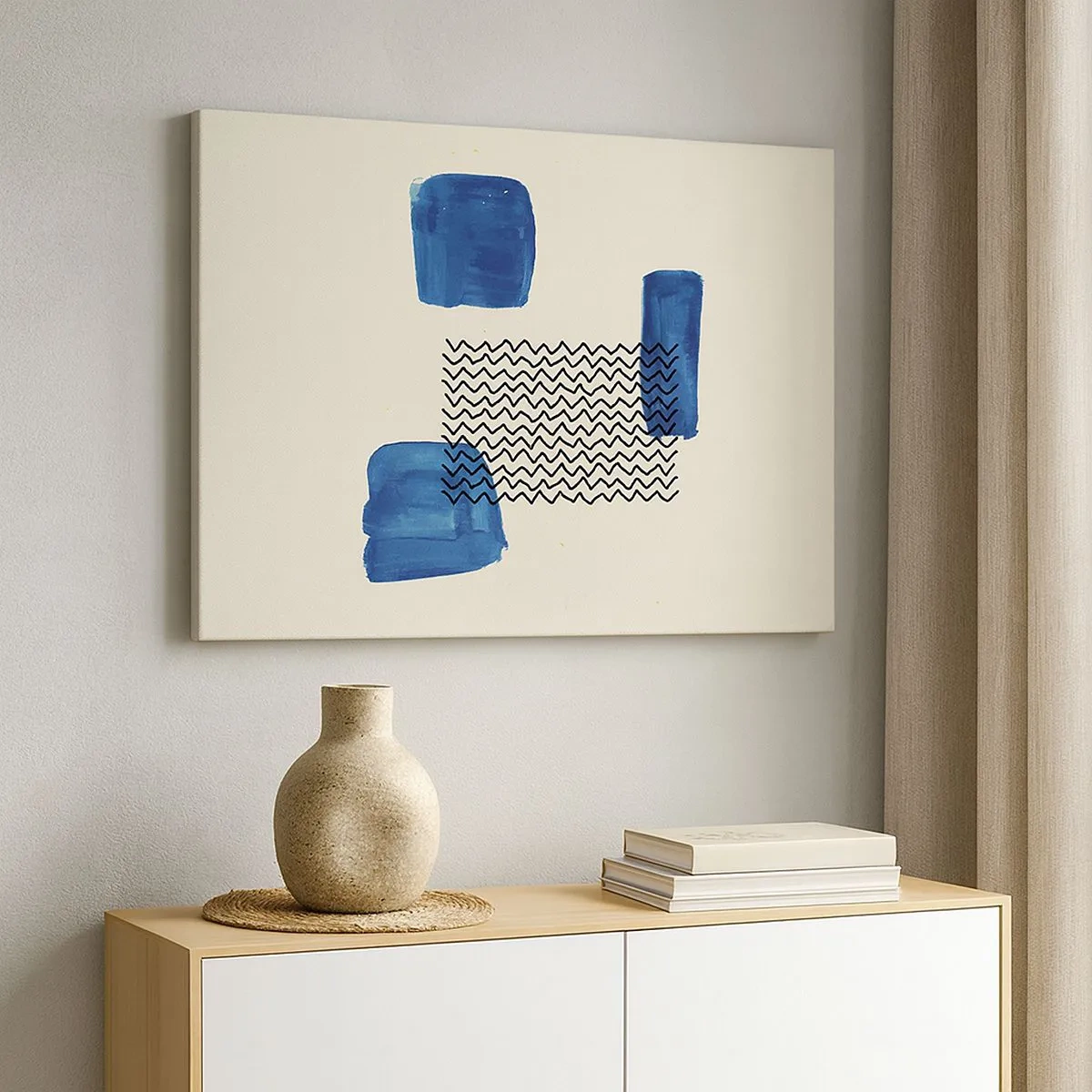 Canvas picture - Abstract composition with blue spots and wavy lines - 70x50cm - Abstract Quartet - Modern wall decoration for the living room and bedroom ARTTOR