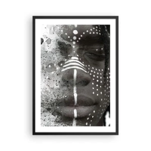 Poster in black frame - Abstract portrait with black and white patterns on the face - 50x70cm - Dsicover Primordial Spirit - Modern wall decoration for the living room and bedroom ARTTOR