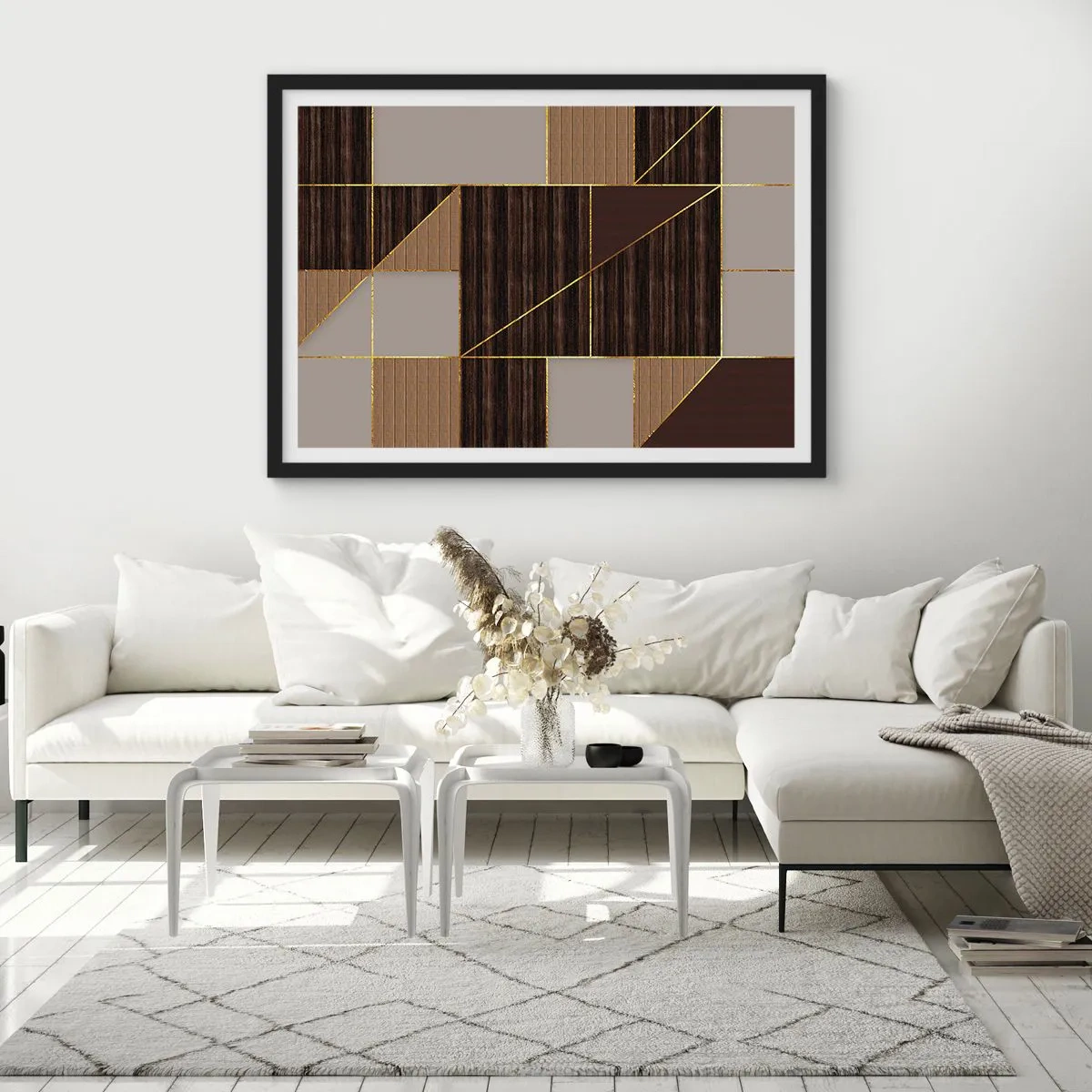 Poster in black frame - Mosaic of Brown and Gold - 91x61 cm