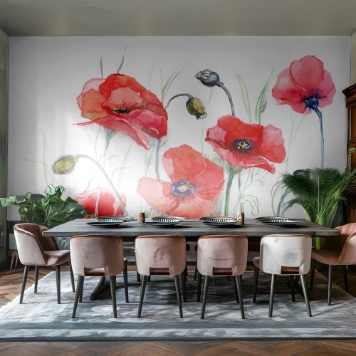 Photo Wallpaper Premium Sand - Polish Flowers - Flowers, Poppy seeds, Nature - 300x210 cm