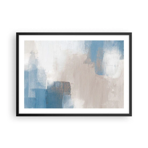 Poster in black frame - Pink Abstract with a Blue Curtain - 70x50 cm