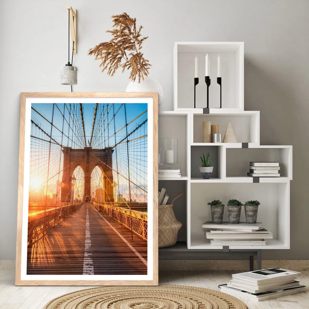 Poster in light oak frame - On a Golden Bridge - 50x70 cm