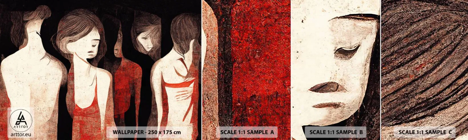 Photo Wallpaper Sample Standard Eco - Madonnas from Darkness - Women, Piece, Sadness - 100x30 cm