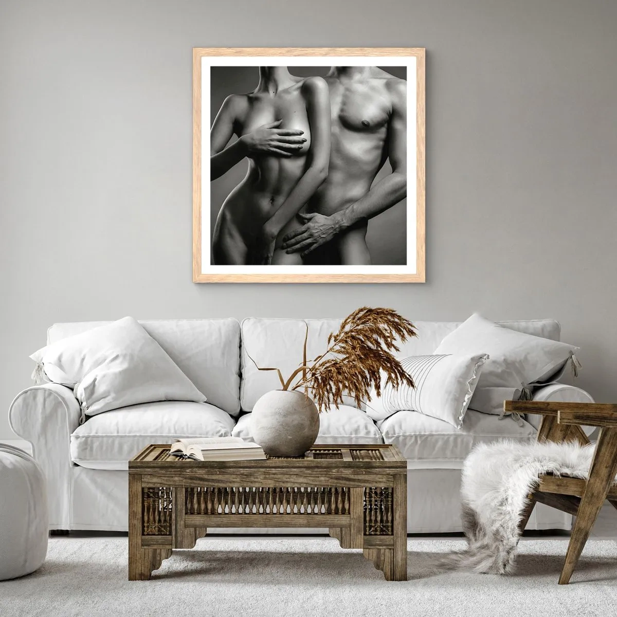 Poster in light oak frame - Adam and Eve - 30x30 cm