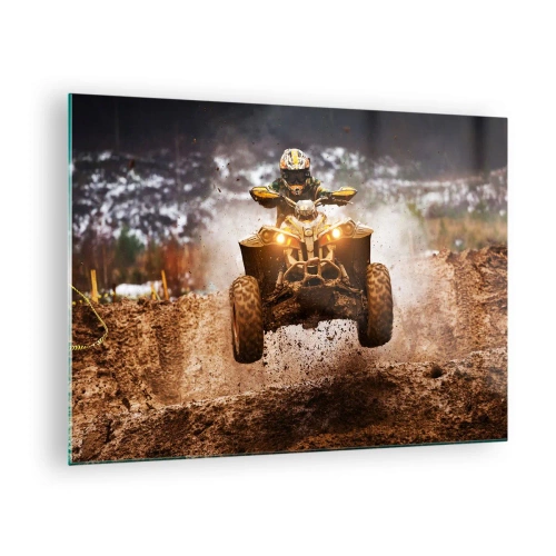 Glass picture - Quad in action on muddy terrain in a dynamic setting - 70x50cm - No Risk No Fun - Modern wall decoration for the living room and bedroom ARTTOR