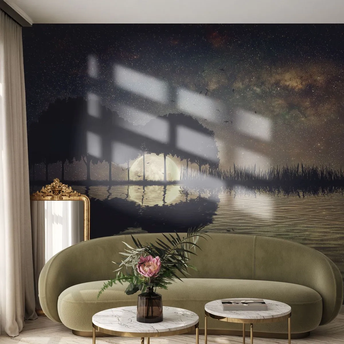 Photo Wallpaper Standard Eco - Night at the Edge of the World - Landscape, Lake, Moon - 400x280 cm