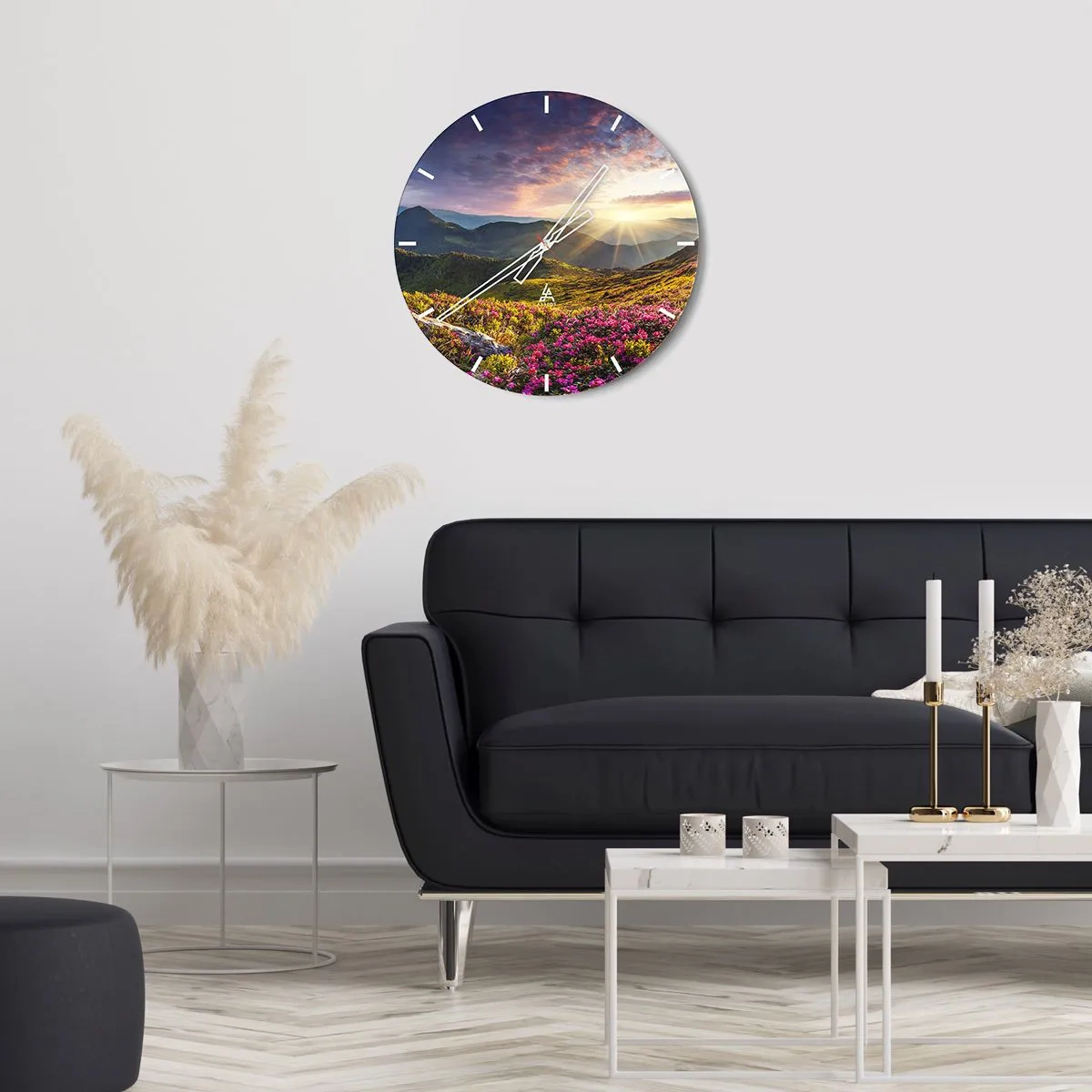 Wall clock - Clock on glass - Freshness of Mountain Morning - 30x30 cm