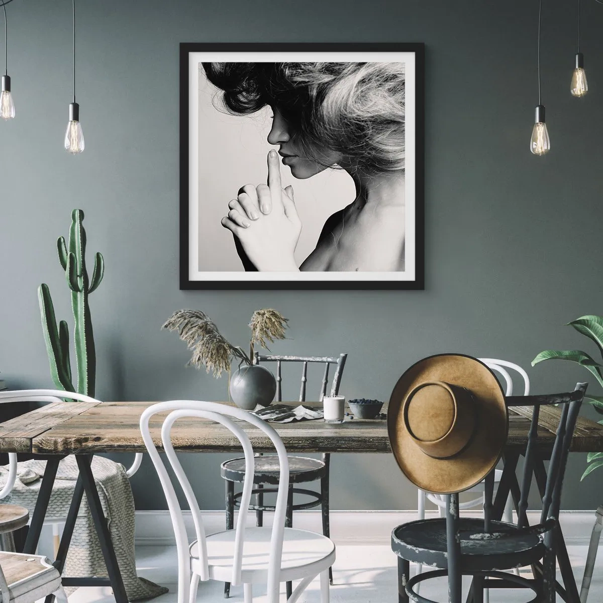 Poster in black frame - Listening to Herself - 50x50 cm