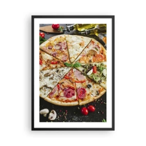 Poster in black frame - Colorful pizza divided into various pieces - 50x70cm - Range of Flavours - Modern wall decoration for the living room and bedroom ARTTOR
