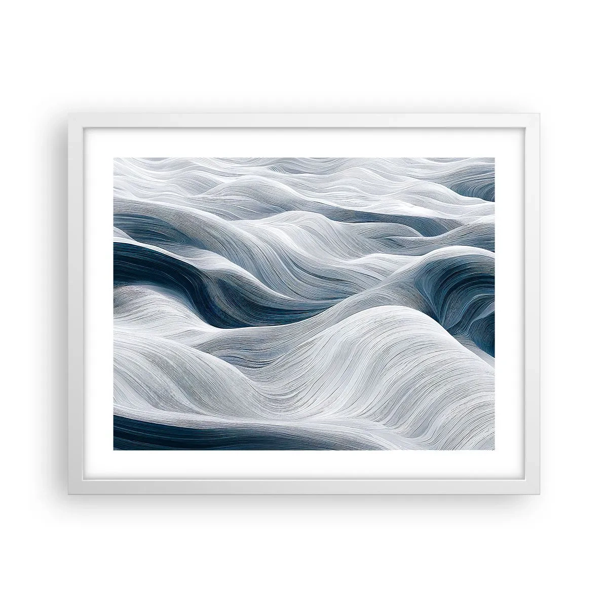 Poster in white frmae - White and Blue Waves - 50x40 cm