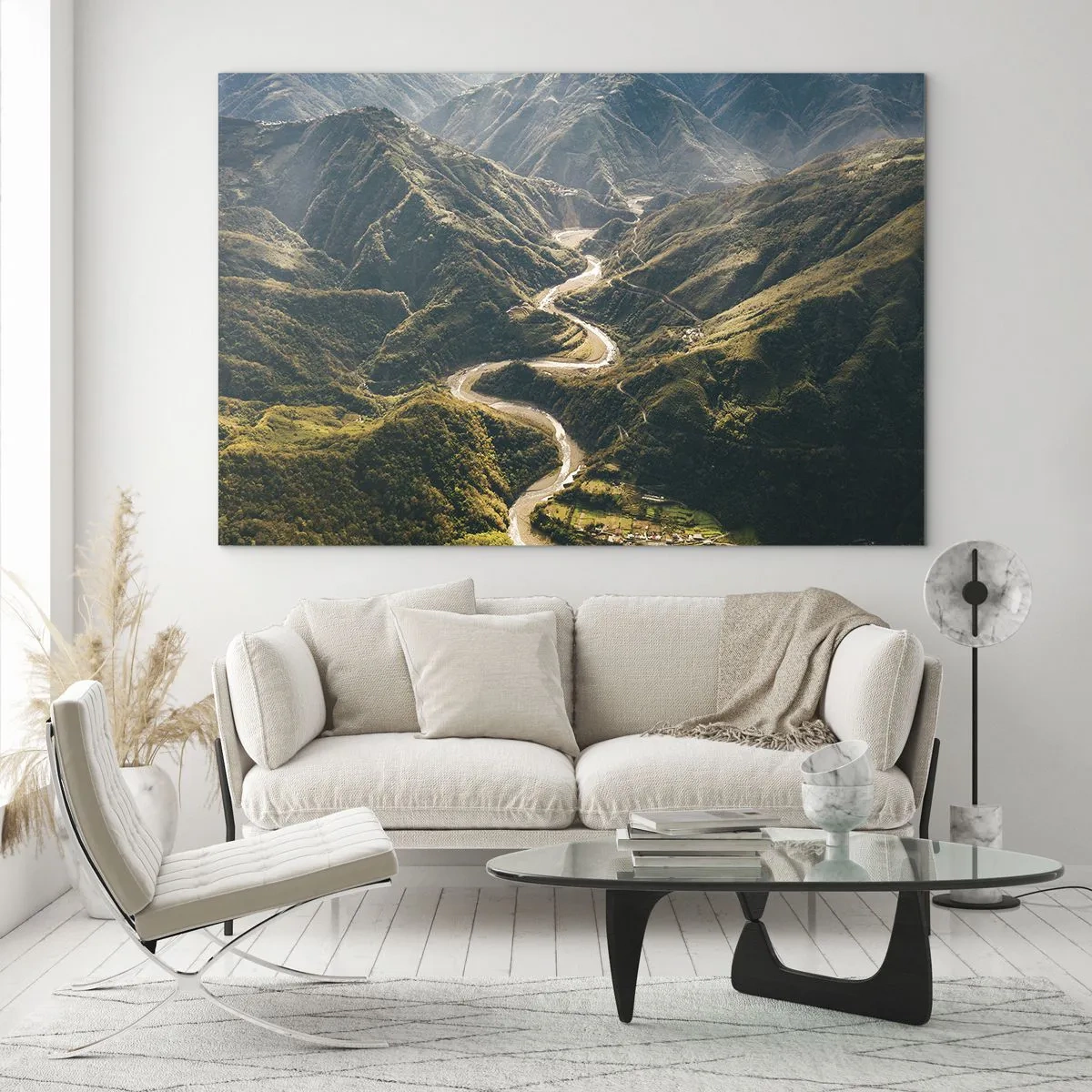 Glass picture - A winding road winding through green mountain valleys - 70x50cm - Straight from the Heart of the Mountains - Modern wall decoration for the living room and bedroom ARTTOR