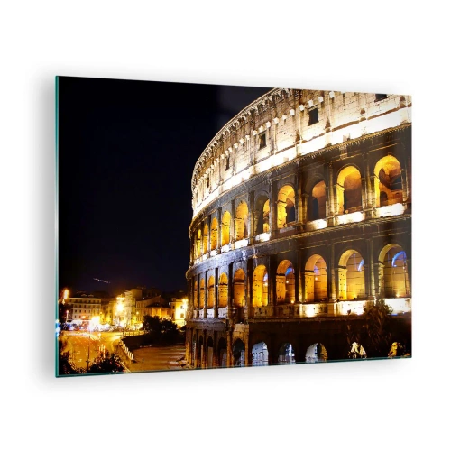 Glass picture - The Colosseum at night with illuminated arches - 70x50cm - Olympics Must Start - Modern wall decoration for the living room and bedroom ARTTOR