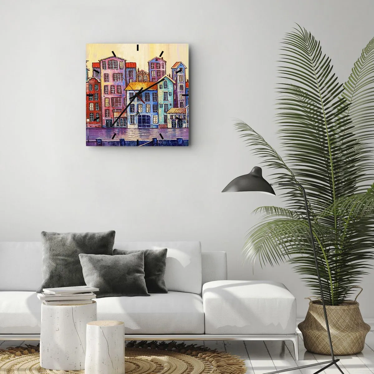 Wall clock - Clock on glass - City Like From a Fairytale - 40x40 cm