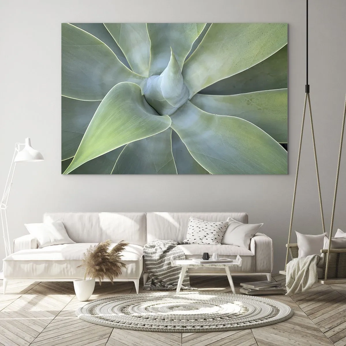 Glass picture - Macro photography of a green plant with spiral leaves - 70x50cm - Birth of Green - Modern wall decoration for the living room and bedroom ARTTOR