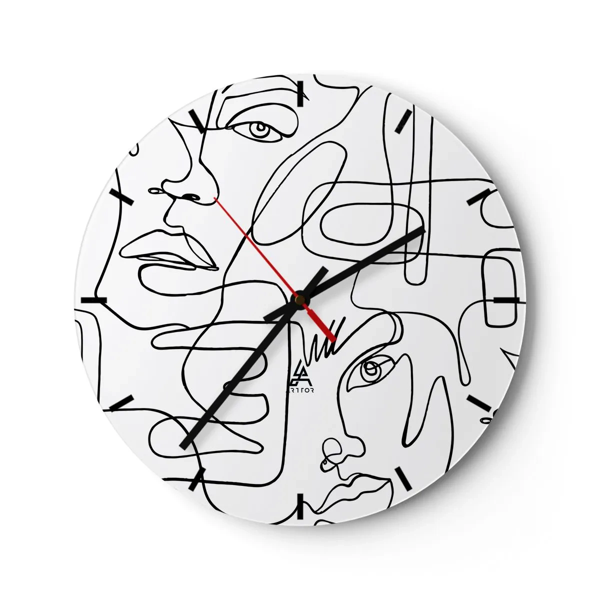 Wall clock - Clock on glass - Minimalist line art face sketches on white background - 30x30cm - Tangled up in Emotions - Modern wall decoration for the living room, kitchen, and bedroom ARTTOR
