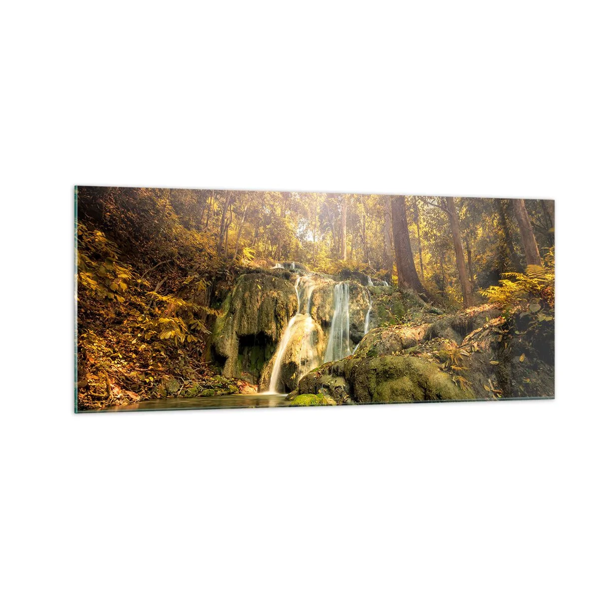 Glass picture - Forest Cascade in Green - 100x40 cm