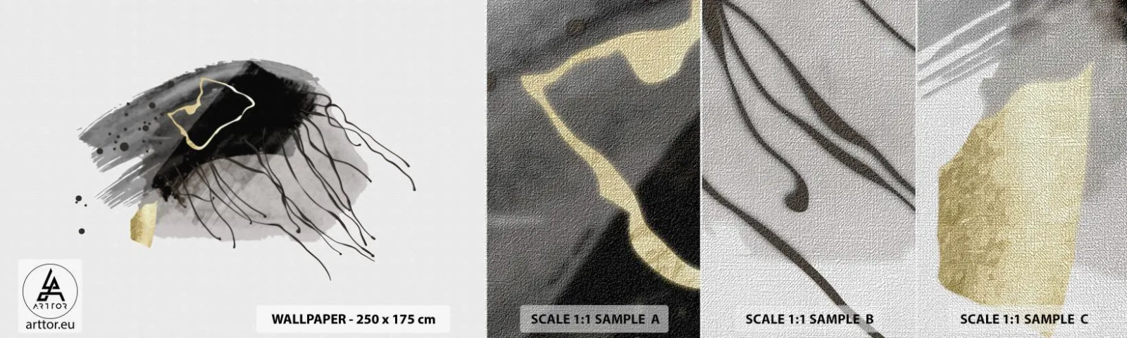 Photo Wallpaper Sample Premium Canvas - In Black and Gold - Abstraction, Piece, Graphics - 100x30 cm