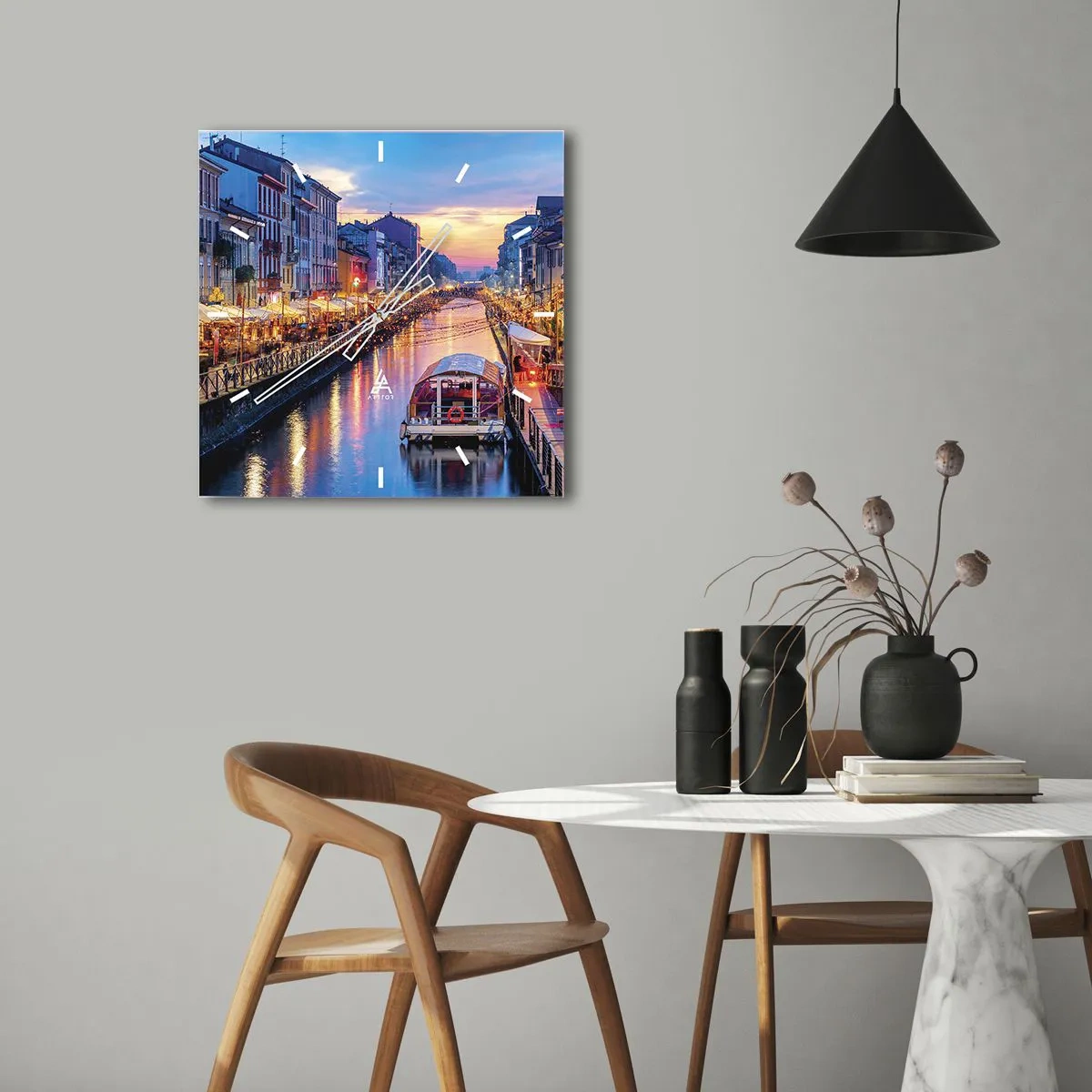 Wall clock - Clock on glass - Evening of Light and Fun - 40x40 cm