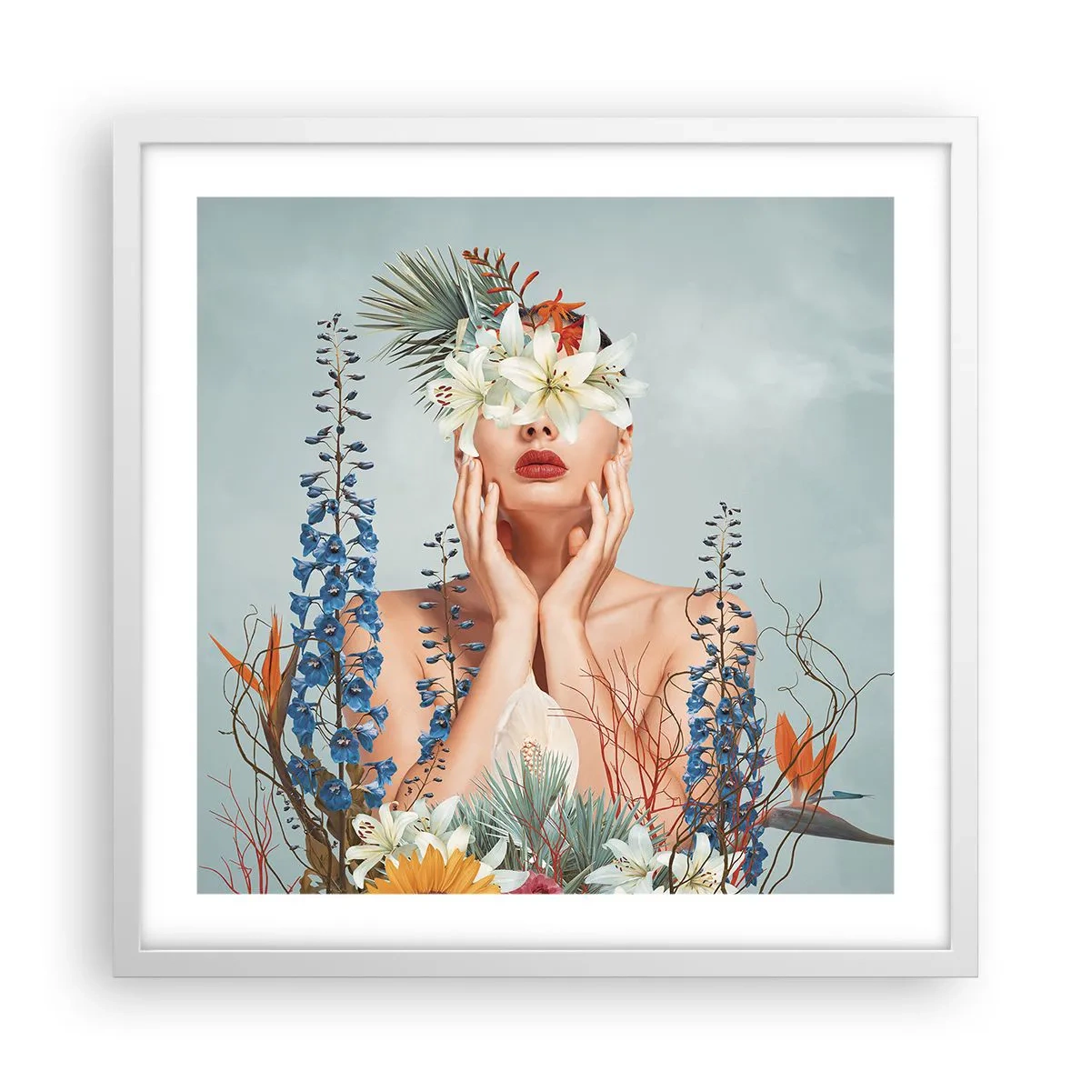Poster in white frmae - Woman – Flower - 50x50 cm