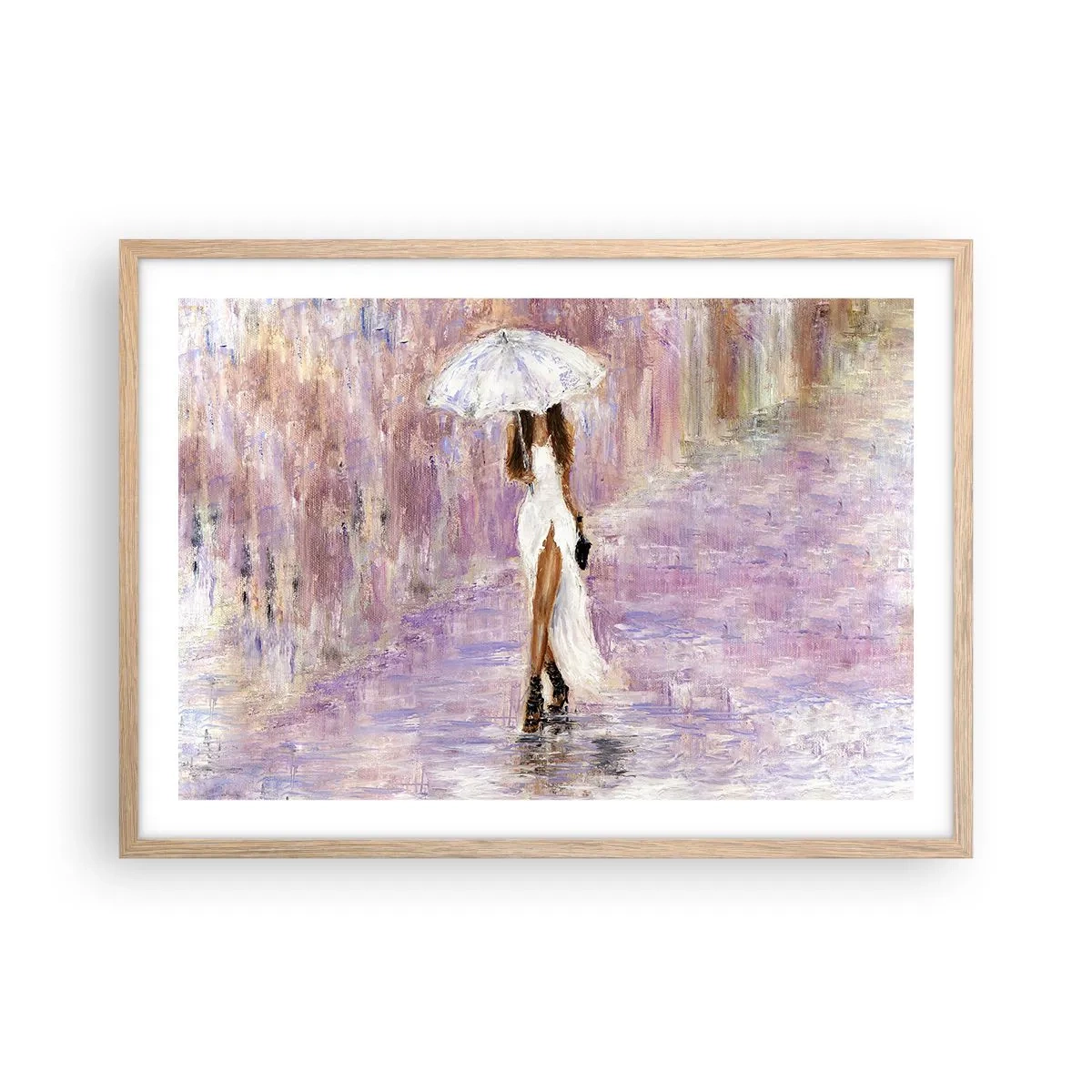 Poster in light oak frame - In Liliac Rain - 70x50 cm
