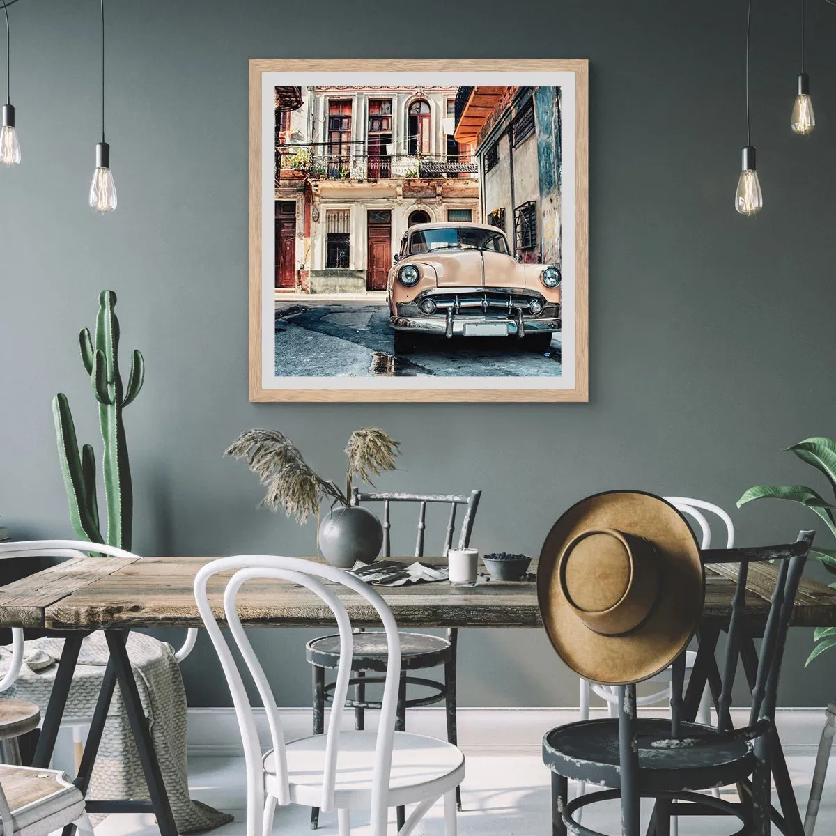 Poster in light oak frame - Siesta in Havana - 40x40 cm