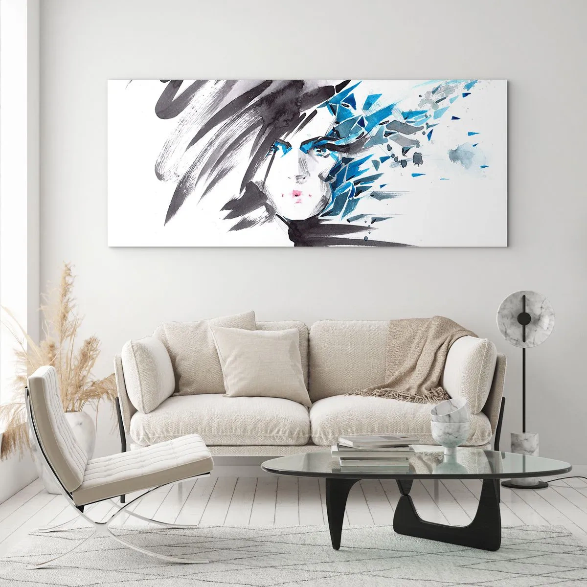 Glass picture - Sensual Portrait in Grey and Blue - 120x50 cm