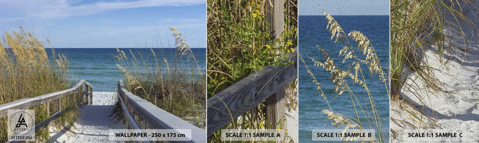 Photo Wallpaper Sample Premium Sand - In the Sun, out in the Wind - Landscape, Sea Dune, Sea - 100x30 cm