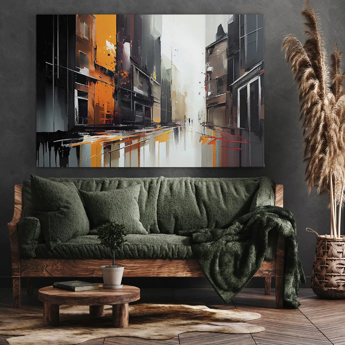 Canvas picture - Abstract view of a city street in the rain - 70x50cm - Rainy Day - Modern wall decoration for the living room and bedroom ARTTOR