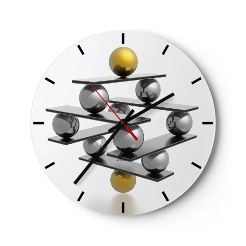 Wall clock - Clock on glass - Gold-Silver Balance - 40x40 cm