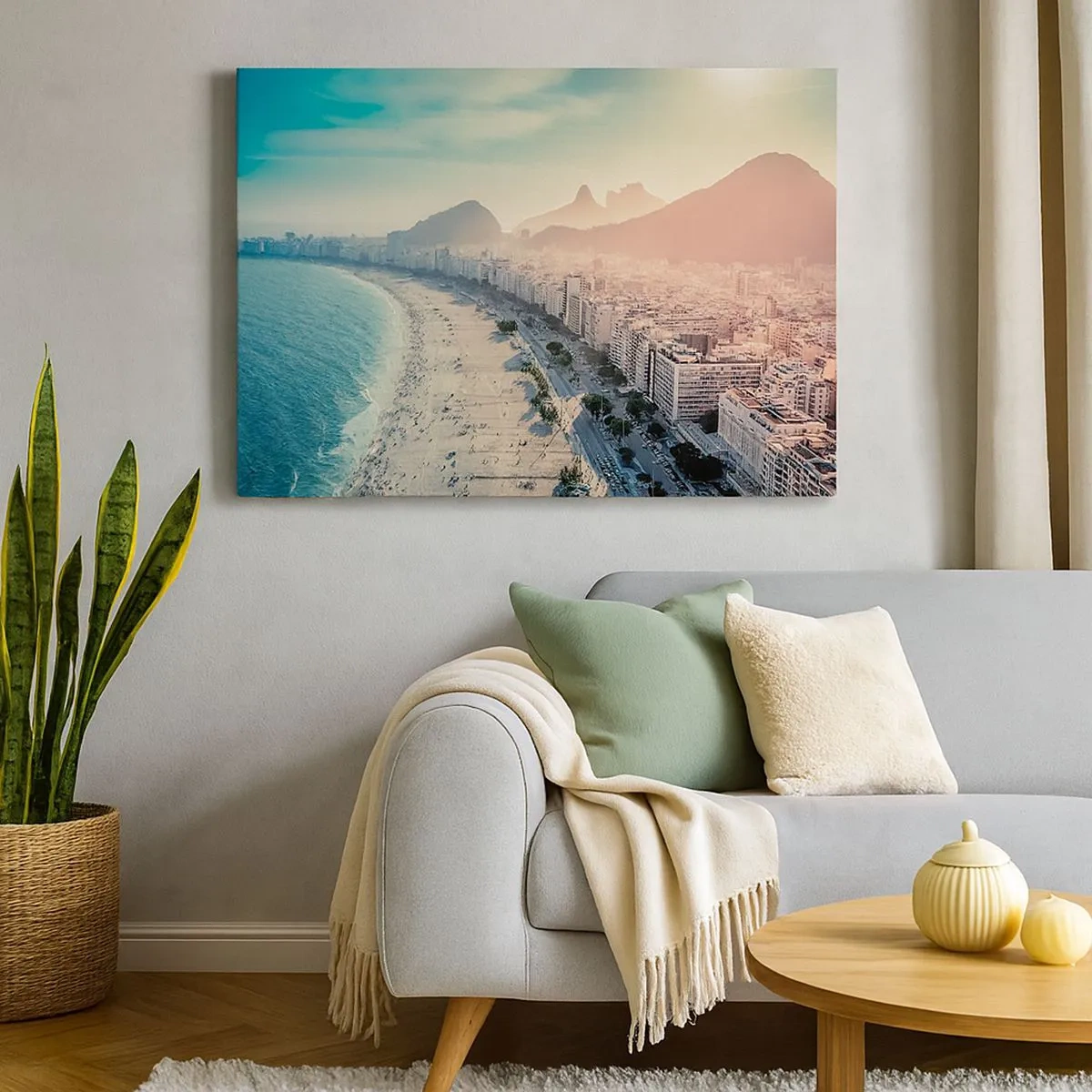 Canvas picture - Panorama of Copacabana Beach with mountains in the background in Rio de Janeiro - 70x50cm - Eternal Holiday in Rio - Modern wall decoration for the living room and bedroom ARTTOR