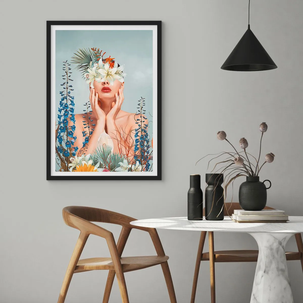 Poster in black frame - Woman – Flower - 30x40 cm