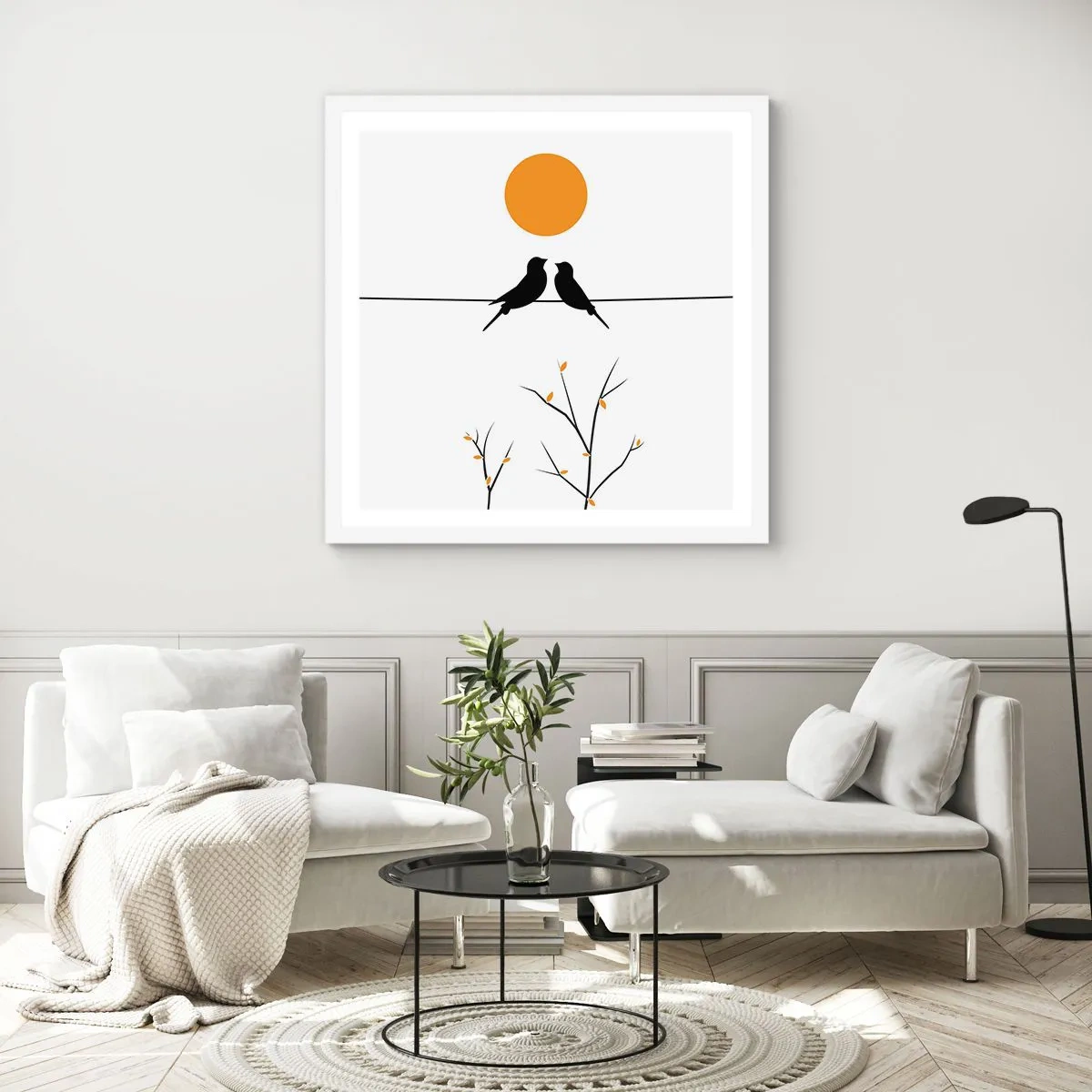 Poster in white frmae - Nightingale Evening - 60x60 cm