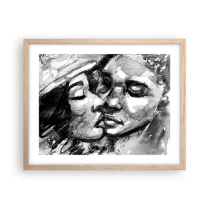 Poster in light oak frame - Tender Moment - 50x40 cm