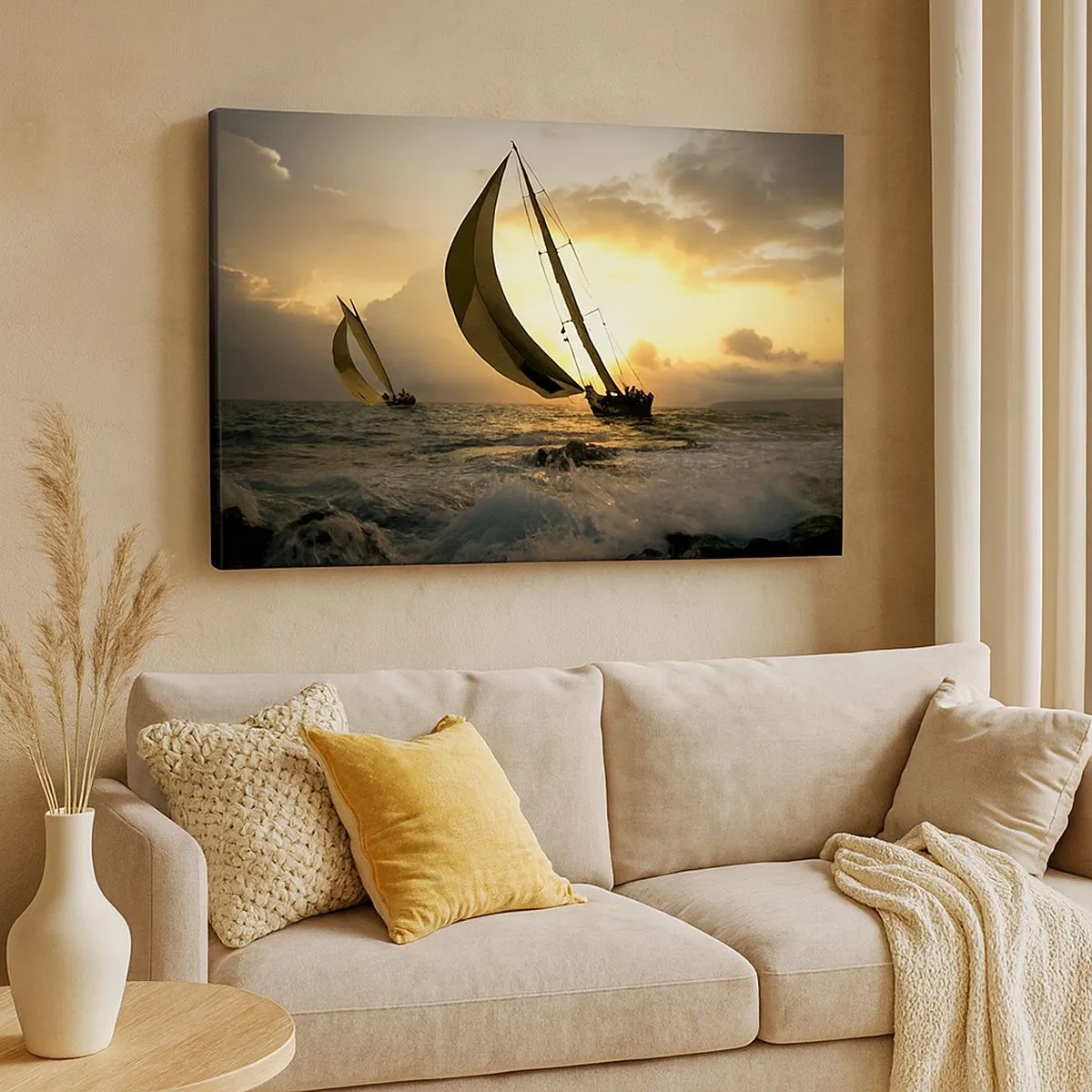 Canvas picture - Sailboats at sea during sunset - 70x50cm - With and against the Wind - Modern wall decoration for the living room and bedroom ARTTOR