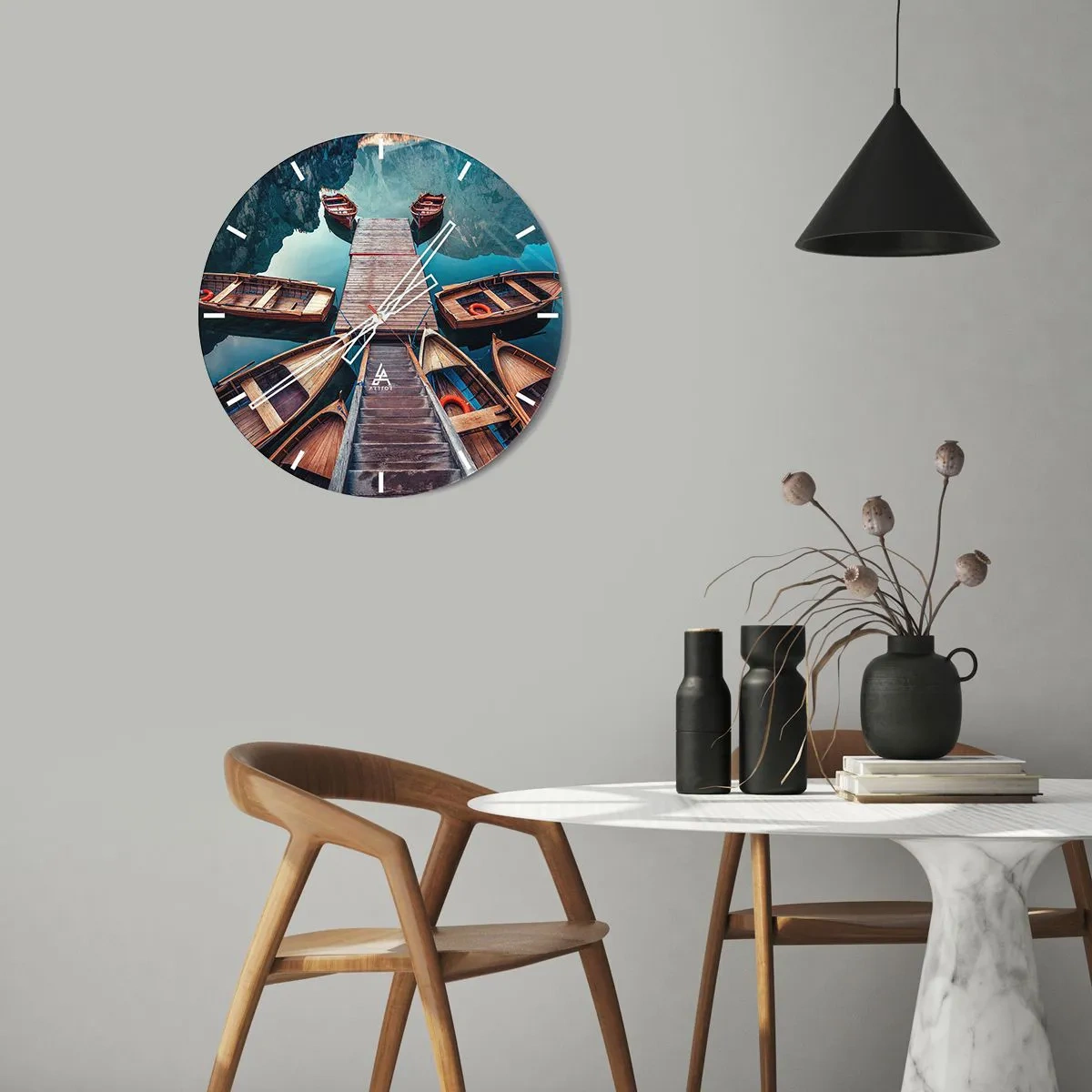 Wall clock - Clock on glass - Waiting at the Harbour - 40x40 cm