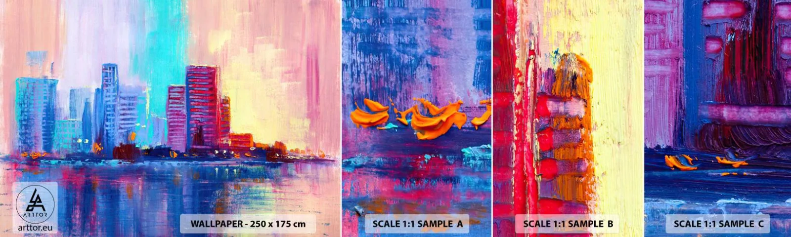 Photo Wallpaper Sample Standard Eco - Bathed in Colours - City, Architecture, Piece - 100x30 cm