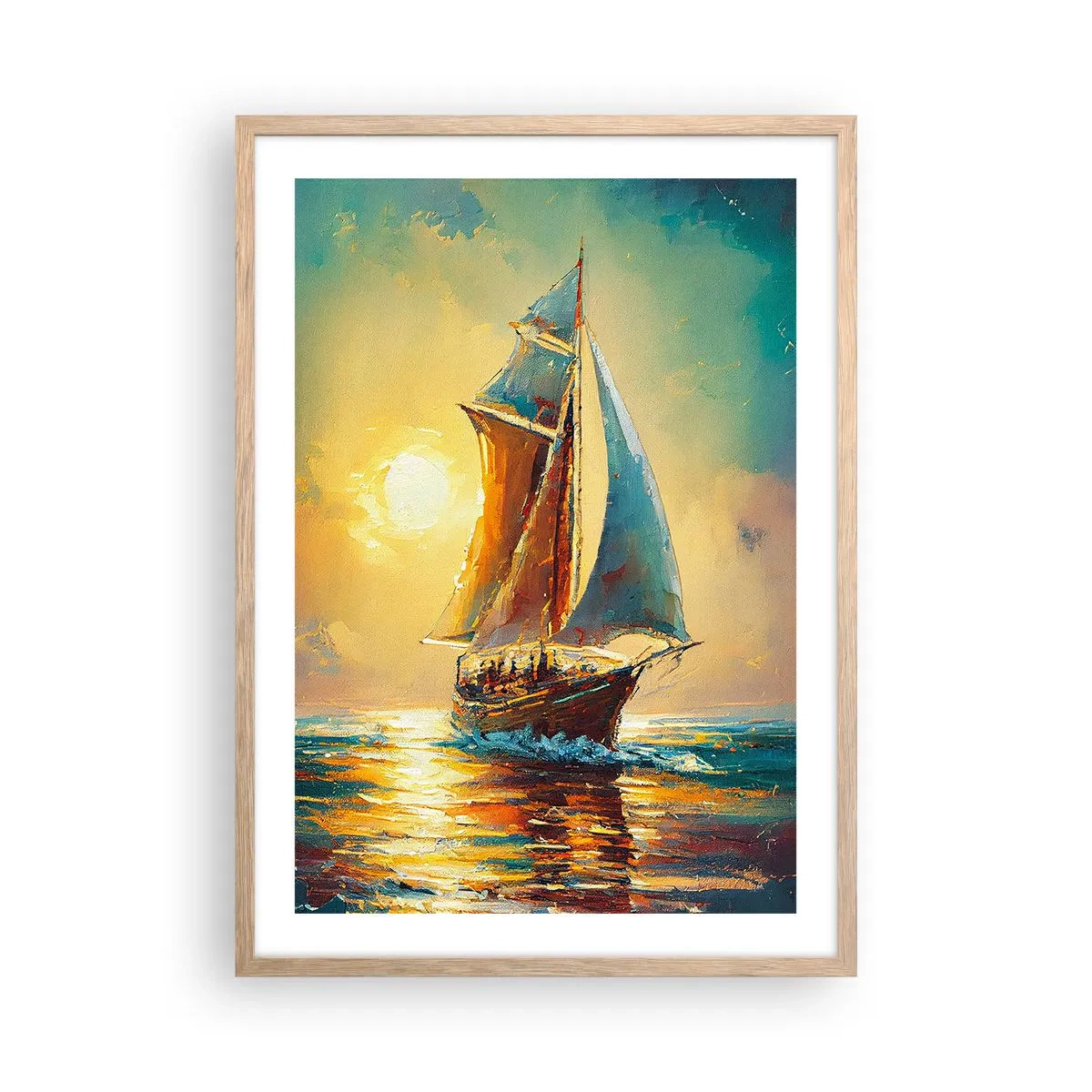 Poster in light oak frame - Under Full Sails - 50x70 cm