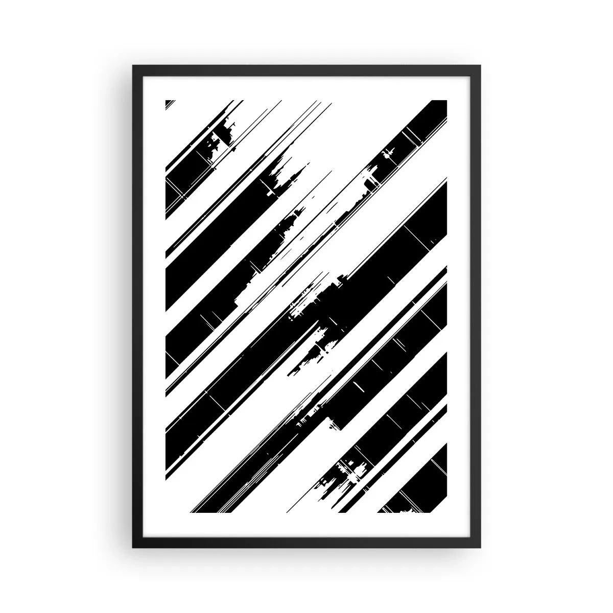 Poster in black frame - Minimalist black and white abstraction with geometric lines - 50x70cm - Intensive and Dynamic Composition - Modern wall decoration for the living room and bedroom ARTTOR