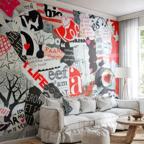 Photo Wallpaper Standard Eco - Hipster's Collage - Graffiti, Mural, Vintage - 150x105 cm