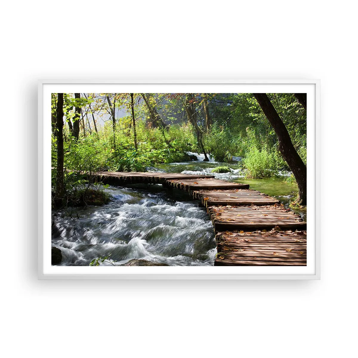 Poster in white frmae - By the Foamy Cascade - 100x70 cm