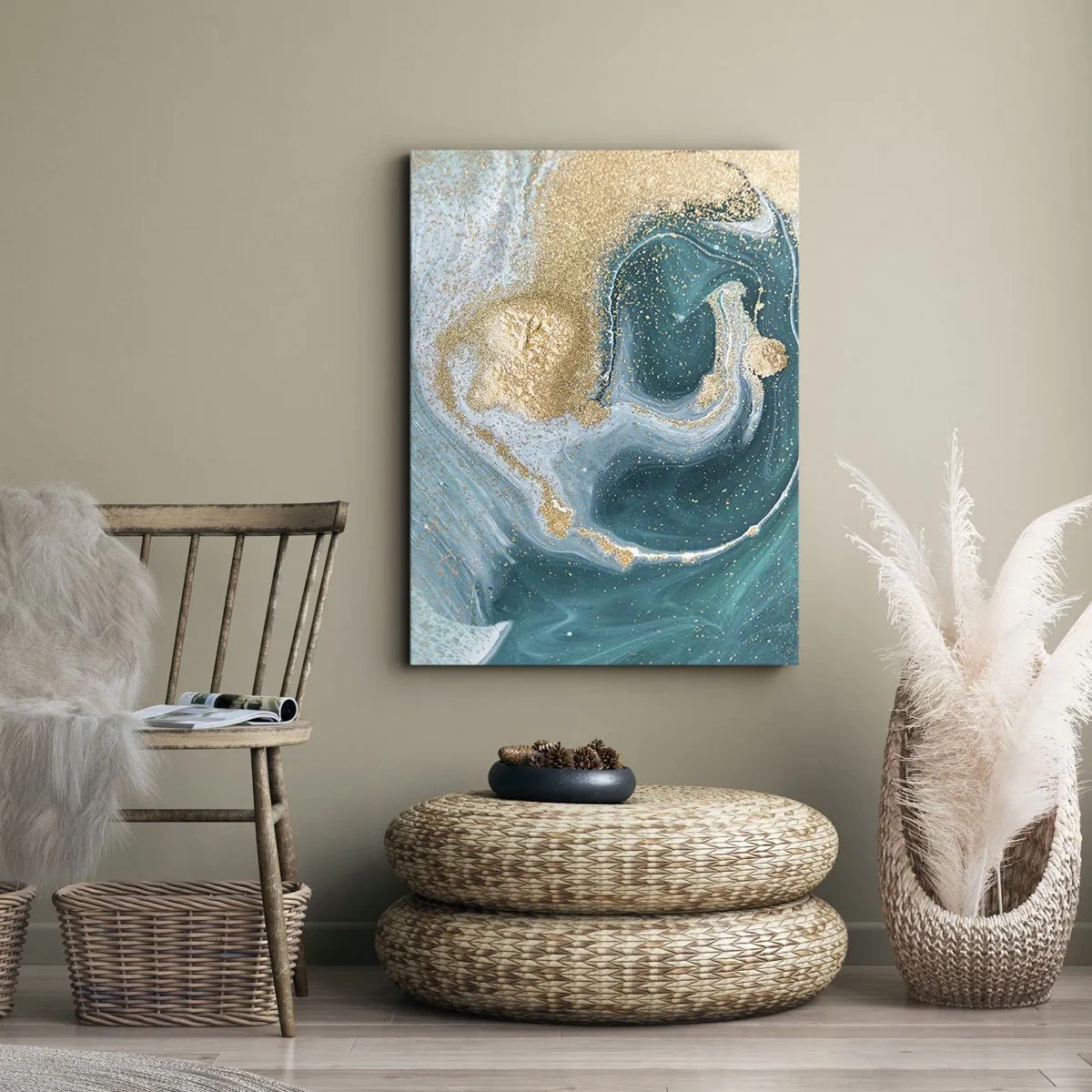 Canvas picture - Swirl of Gold and Turquiose - 70x100 cm