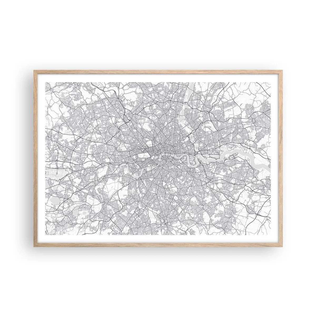 Poster in light oak frame - Map of London Maze - 100x70 cm